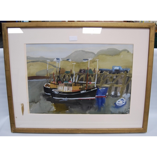 264 - Kathleen Russell (Scottish, b. 1940)Fishing boats, Kinlochbervie, c. 1964Signed, gouache, 35.5cm x 5... 