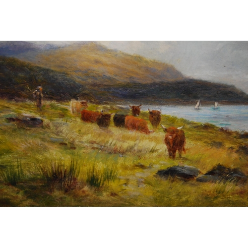 274 - After Louis Bosworth Hurt (English, 1856 - 1929)Cattle grazing with boats to the foregroundInitialle... 