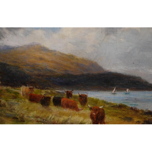 274 - After Louis Bosworth Hurt (English, 1856 - 1929)Cattle grazing with boats to the foregroundInitialle... 