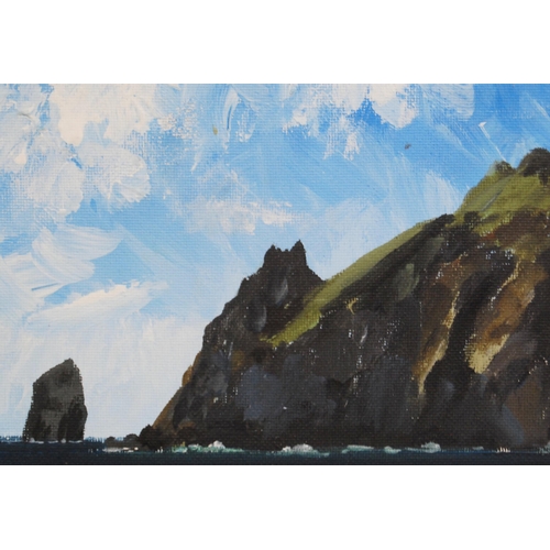 246 - Jim Nicholson (Scottish, 1924 - 1996)Boreray and Stac LeeSigned, oil on board, 23.5cm x 23.5cm.  ARR... 