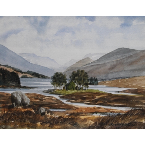 251 - Jim Nicholson (Scottish, 1924 - 1996)Loch Ossian and Ben AlderSigned and dated 1982, watercolour, 23... 