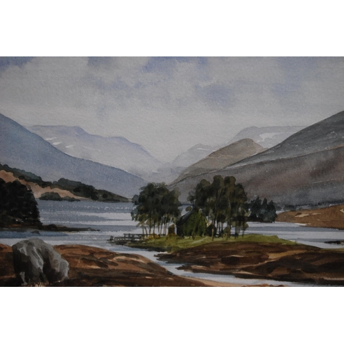 251 - Jim Nicholson (Scottish, 1924 - 1996)Loch Ossian and Ben AlderSigned and dated 1982, watercolour, 23... 