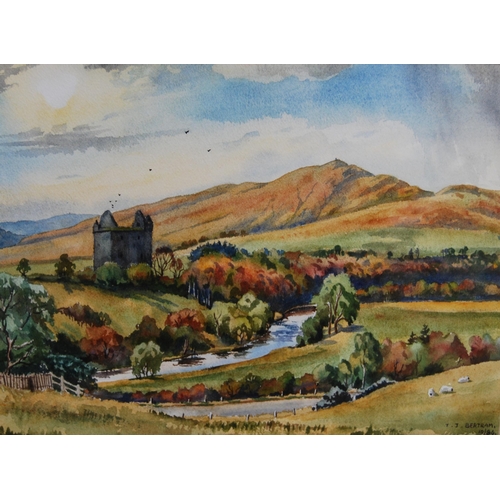 266 - TJ Bertram (Scottish)Autumn, Newark Tower, YarrowSigned and dated 10/86, watercolour, 26.5cm x 35cm,... 