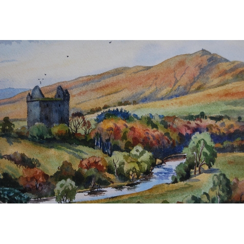 266 - TJ Bertram (Scottish)Autumn, Newark Tower, YarrowSigned and dated 10/86, watercolour, 26.5cm x 35cm,... 