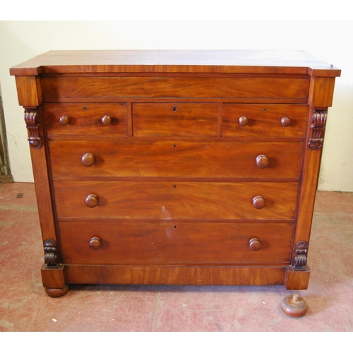 307 - Victorian Scottish mahogany breakfront chest of drawers with three short over three long drawers fla... 