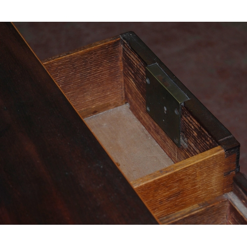 308 - Late Victorian inlaid mahogany desk, the superstructure with long drawer above deep drawers flanked ... 