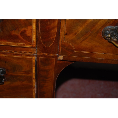 308 - Late Victorian inlaid mahogany desk, the superstructure with long drawer above deep drawers flanked ... 