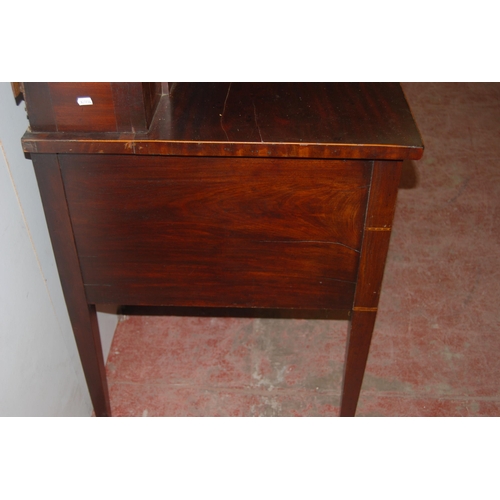 308 - Late Victorian inlaid mahogany desk, the superstructure with long drawer above deep drawers flanked ... 