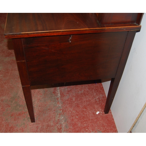 308 - Late Victorian inlaid mahogany desk, the superstructure with long drawer above deep drawers flanked ... 