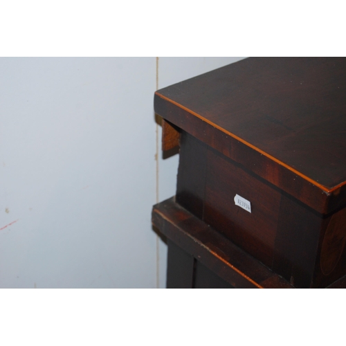 308 - Late Victorian inlaid mahogany desk, the superstructure with long drawer above deep drawers flanked ... 