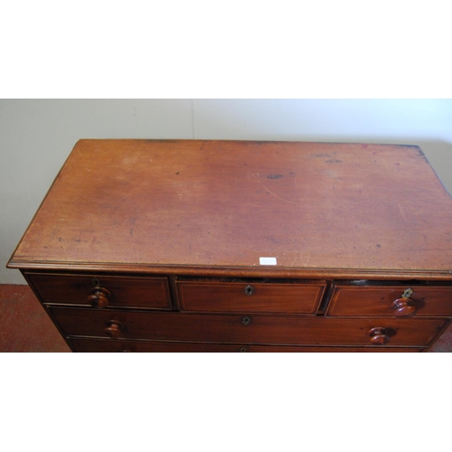 310 - George III mahogany chest of three short and three long graduated drawers with turned handles, on pl... 