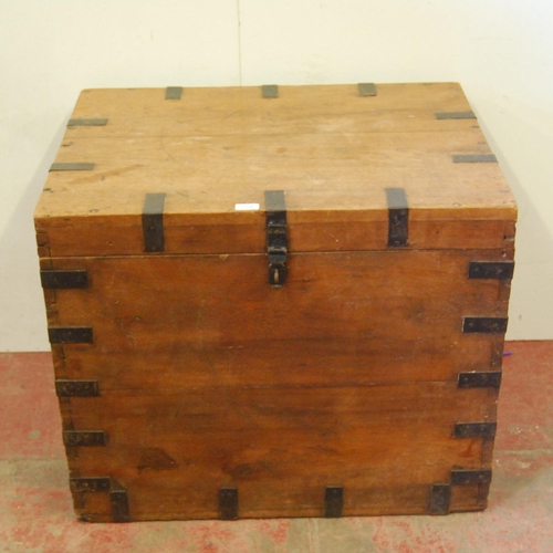 313 - Oak and metal-bound silver chest, c. early 20th century, with hinged top and iron handles, 65cm high... 