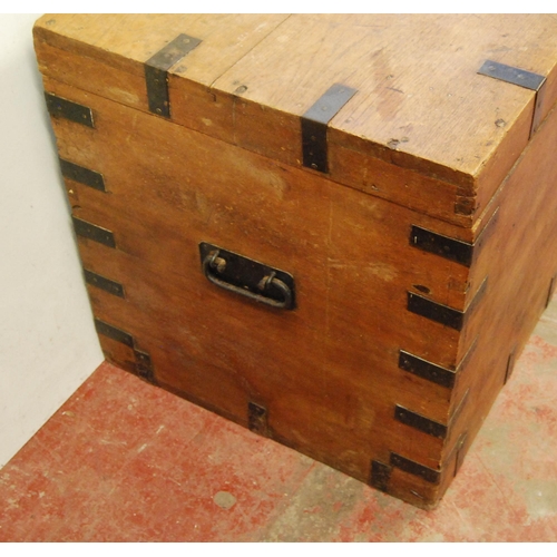 313 - Oak and metal-bound silver chest, c. early 20th century, with hinged top and iron handles, 65cm high... 