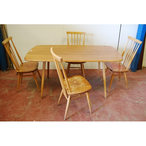 315 - Blonde Ercol refectory-type table and four chairs, c. 1960s, the table on splayed supports, 71cm hig... 