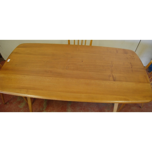 315 - Blonde Ercol refectory-type table and four chairs, c. 1960s, the table on splayed supports, 71cm hig... 