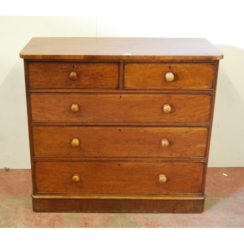 317 - Burr wood chest of two short and three long drawers, c. early 19th century, with turned handles, on ... 