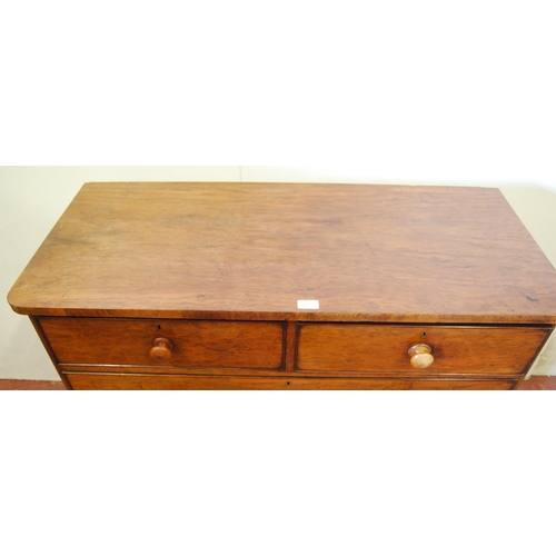 317 - Burr wood chest of two short and three long drawers, c. early 19th century, with turned handles, on ... 