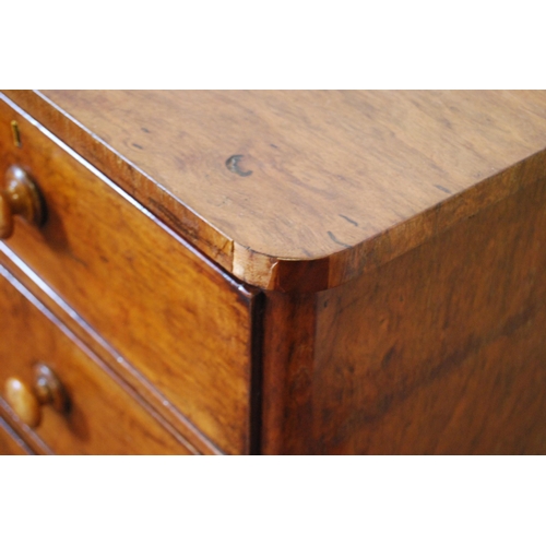 317 - Burr wood chest of two short and three long drawers, c. early 19th century, with turned handles, on ... 