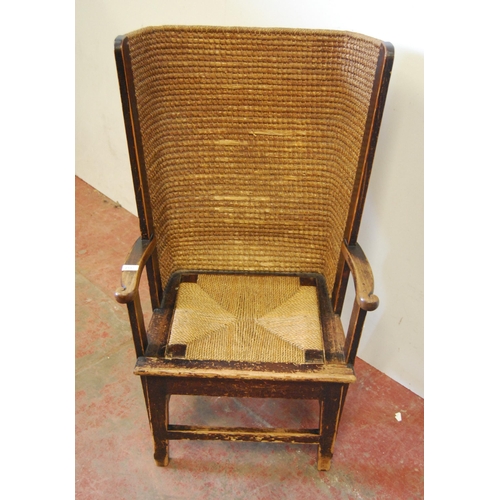 321 - Orkney chair with shaped woven canopy back, detachable woven seat, scroll arm rests, on tapered supp... 