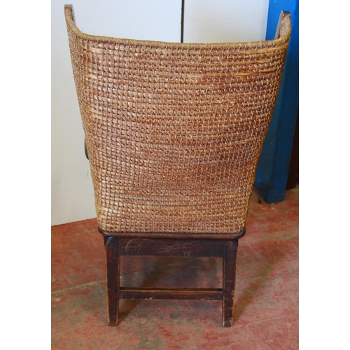 321 - Orkney chair with shaped woven canopy back, detachable woven seat, scroll arm rests, on tapered supp... 