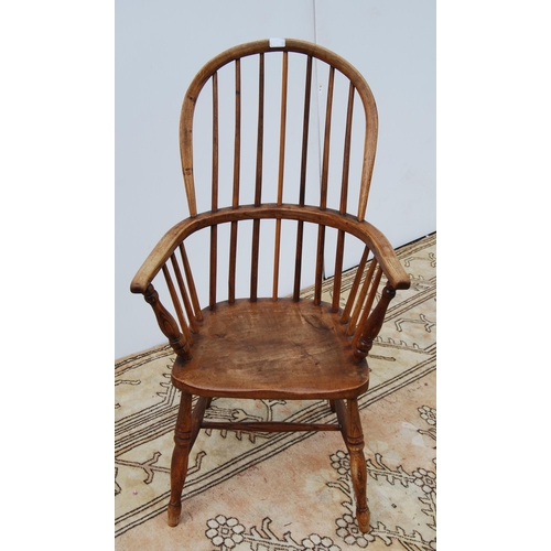 325 - 19th century ash and elm Windsor armchair with hoop framed stick back, on spindle supports united by... 