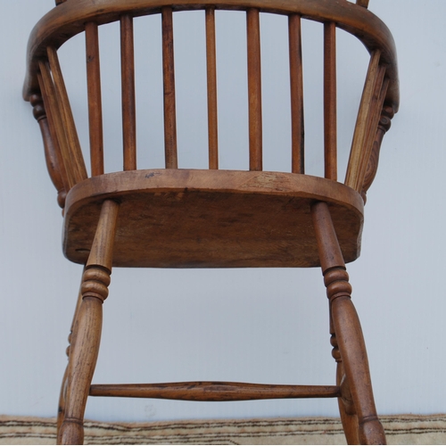 325 - 19th century ash and elm Windsor armchair with hoop framed stick back, on spindle supports united by... 