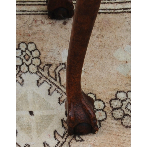 329 - Good quality reproduction burr wood silver table in the Queen Anne style with tray top flanked by pu... 