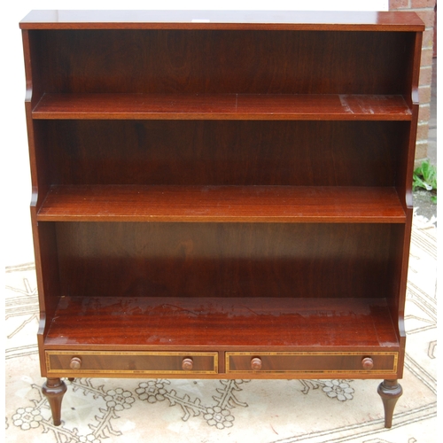 330 - Pair of Regency design mahogany waterfall bookcases, each with open tiers above a pair of short draw... 