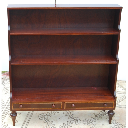 330 - Pair of Regency design mahogany waterfall bookcases, each with open tiers above a pair of short draw... 