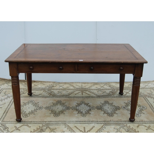 338 - Victorian mahogany library table with later tooled leather inset to the top and a pair of short draw... 