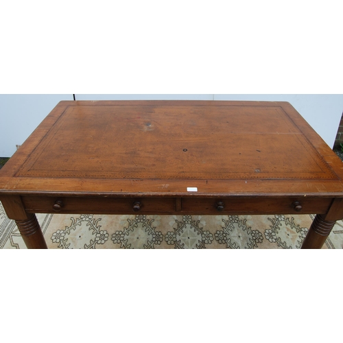 338 - Victorian mahogany library table with later tooled leather inset to the top and a pair of short draw... 