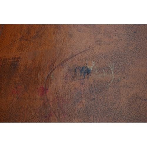 338 - Victorian mahogany library table with later tooled leather inset to the top and a pair of short draw... 