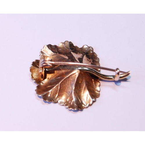 21 - Victorian coloured gold brooch modelled as an autumn leaf, probably 15ct, 9.3g.