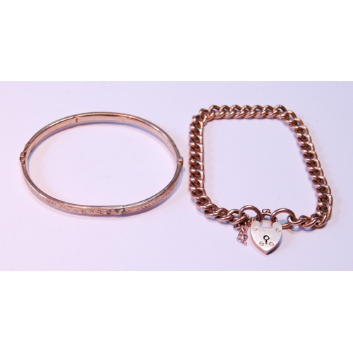 23 - 9ct gold curb bracelet and a similar bangle, 13g.
