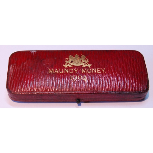 89 - Edward VII Maundy Money 1904 comprising of 1, 2, 3 and 4 pence, in red tooled box.