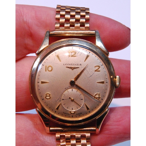 126 - Gent's Longines Automatic watch, 8625078/8605278/22A, 17 jewels, in rolled gold case, 1956, on 9ct g... 