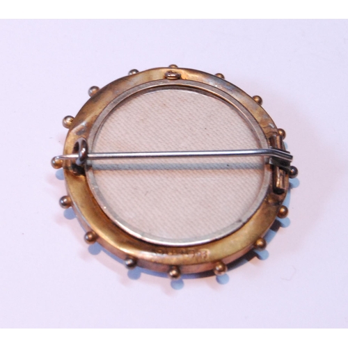 38 - Victorian 15ct gold circular brooch with pearl centre, Chester 1890, 12g gross.