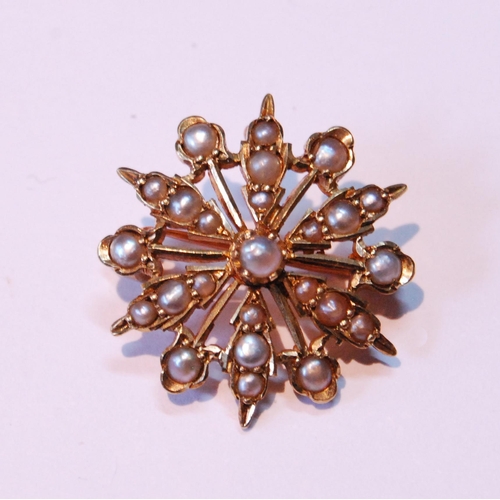 41 - Victorian gold small star brooch with pearls, '15ct', 4g, and an openwork pendant of Art Nouveau sty... 