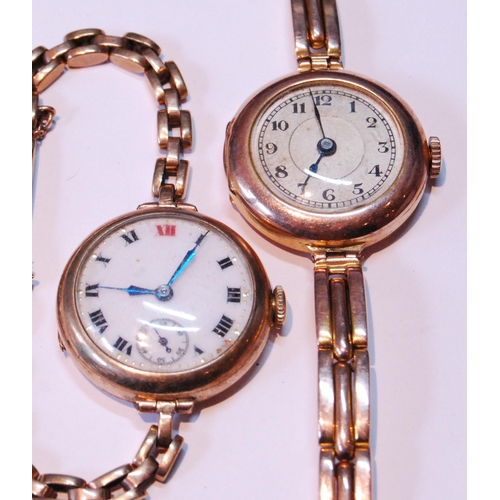 128 - Two lady's 9ct gold bracelet watches (a/f), 41g gross.