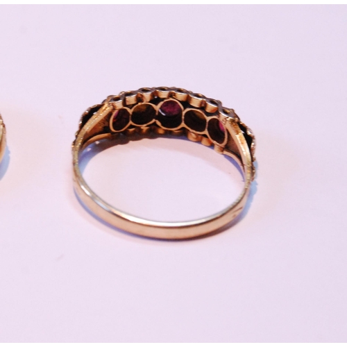 50 - Victorian garnet and pearl ring in 18ct gold, c. 1870, and another with three opals, probably 18ct, ... 