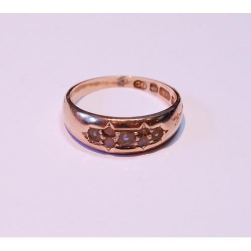 54 - 15ct gold ring with pearls, 1886, size M, 3.6g gross.