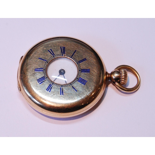 109 - Lady's Swiss keyless cylinder watch, for Hunt and Roskell, in 18ct gold half hunter case, c. 1860.