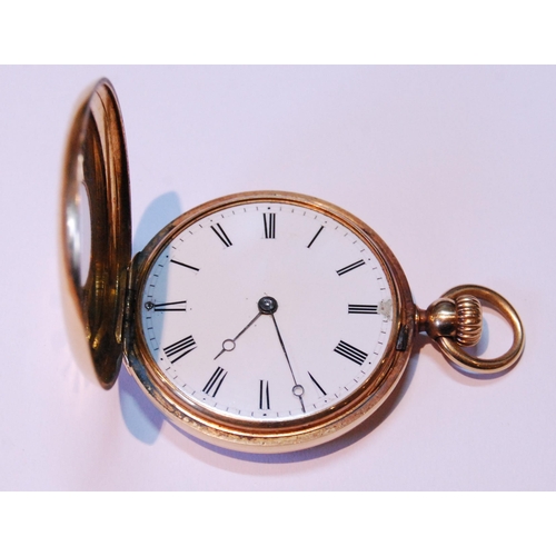 109 - Lady's Swiss keyless cylinder watch, for Hunt and Roskell, in 18ct gold half hunter case, c. 1860.