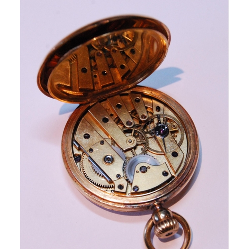 109 - Lady's Swiss keyless cylinder watch, for Hunt and Roskell, in 18ct gold half hunter case, c. 1860.