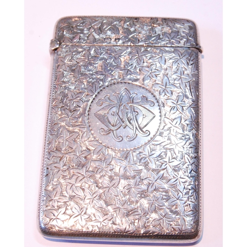 102 - Silver cigarette case, ribbed and engraved, Birmingham 1896, and a gent's card case, 1901, 113g or 3... 