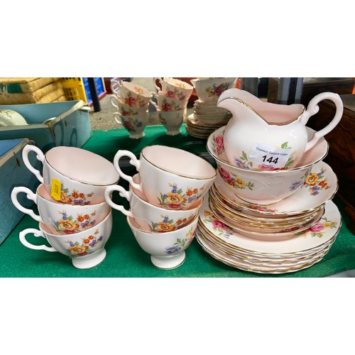 144 - Tuscan plant part tea set, including six cups, jug etc