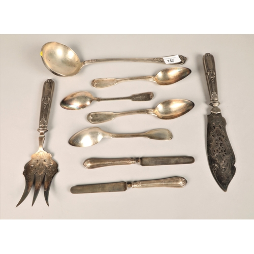 142 - Small quantity of continental silver flat ware , to include a ladleapproximately 453 grams