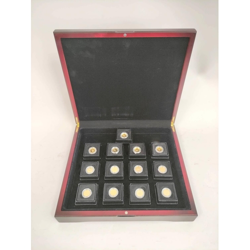 185 - Cased Tristan Da Cunha 2009 commemorative half-crown gold coin set comprising of thirteen 9ct gold c... 