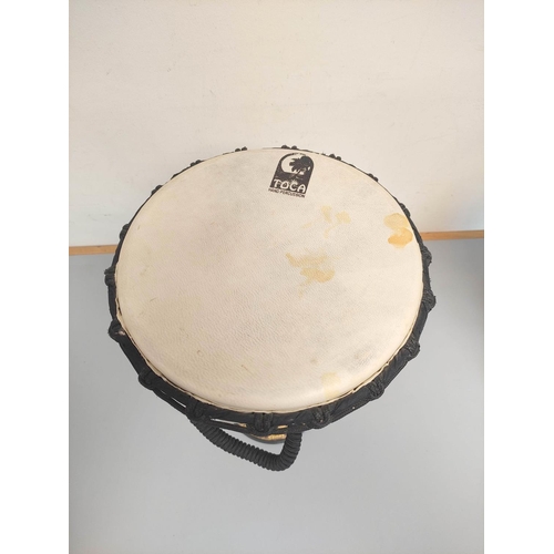 286 - Pair of Toca bongos with faux snakeskin covers. (2)