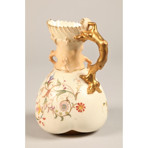 35 - Royal Worcester ewer, gilt twig form handle, decorated with hand painted scrolling flowers, No 1507,... 